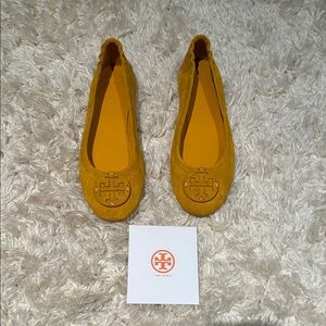 Tory Burch Gold Crest Ballet Flats w/ Leather Logo